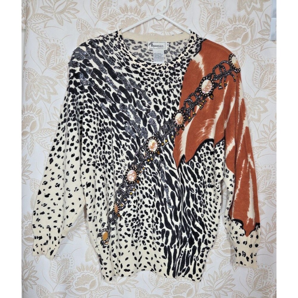 Vintage Spanner Imports Animal Sweater Mobwife MED ANGORA LAMBSWOOL EMBELLISHED